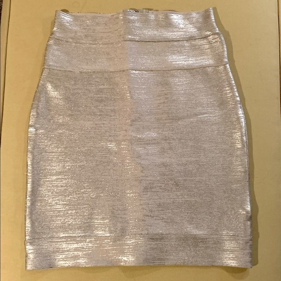 Herve Leger Gold Vdara Metallic Stretch Skirt - Picture 1 of 10